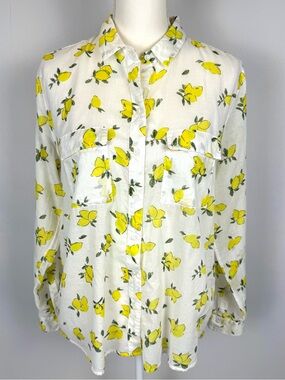 GAP Boyfriend Fit Lemon Print Button Up Shirt Lightweight Cotton Med Sorrento